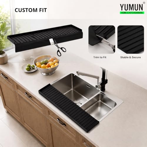 Image of Yumun Sink Splash Guard In Kitchen, Silicone Sink Edge Protector (Black)