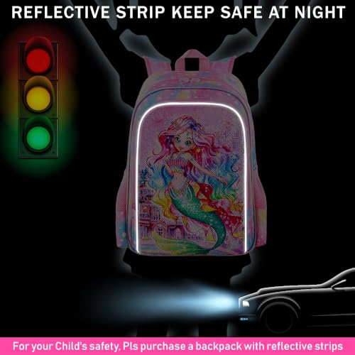Image of HPJGD 3PCS Girls Mermaid Backpack, Water Resistant Kids Sequins Bookbag Set with Lunch Box,Cute Elementary School Bag for Preschool Toddler