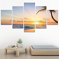 SIGNWIN 5 Panel Canvas Wall Art Modern Art Coastal Colorful Multicolor Photography Romantics Sunset for Home Decorations Ready to Hang - 60