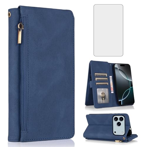 Protection iPhone 17 Pro Max étui portefeuille bleu en cuir