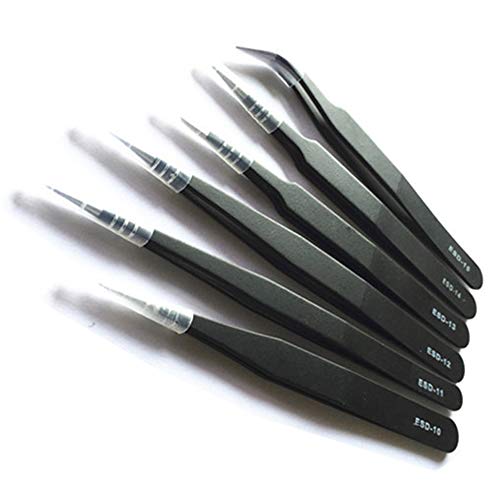 Baanuse 6pcs Pinzas, Precisión ESD Anti-Estáticas, Acero Inoxidable, para Electrónica, Joyería, Trabajo de Laboratorio Cover