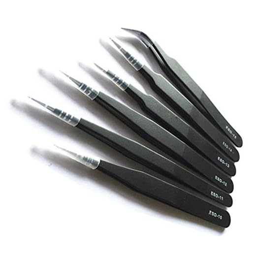 Baanuse 6pcs Pinzas, Precisión ESD Anti-Estáticas, Acero Inoxidable, para Electrónica, Joyería, Trabajo de Laboratorio