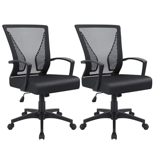 Furmax Office Chair Ergonomic Computer Desk Mesh Chair Mid Back Swivel Lumbar Support with Armrest (2, Black)