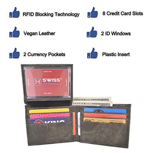 RFID Blocking Men's Vegan Leather 2 ID Windows Bifold Wallet3