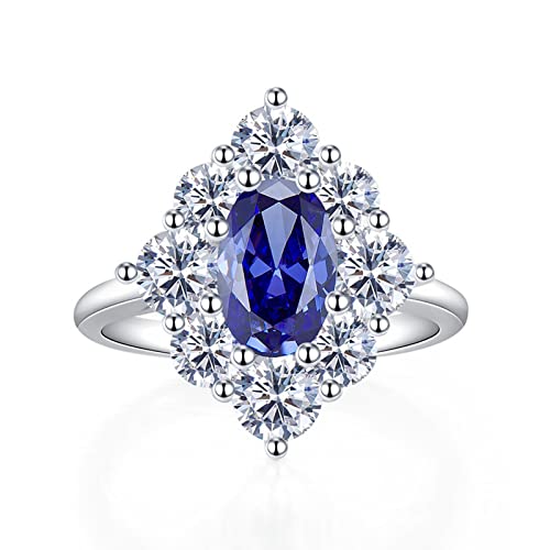 925 Sterling Silver Plated Oval Shaped Simulated Blue Sapphire Wedding Band Ring Engagement Ring for Women