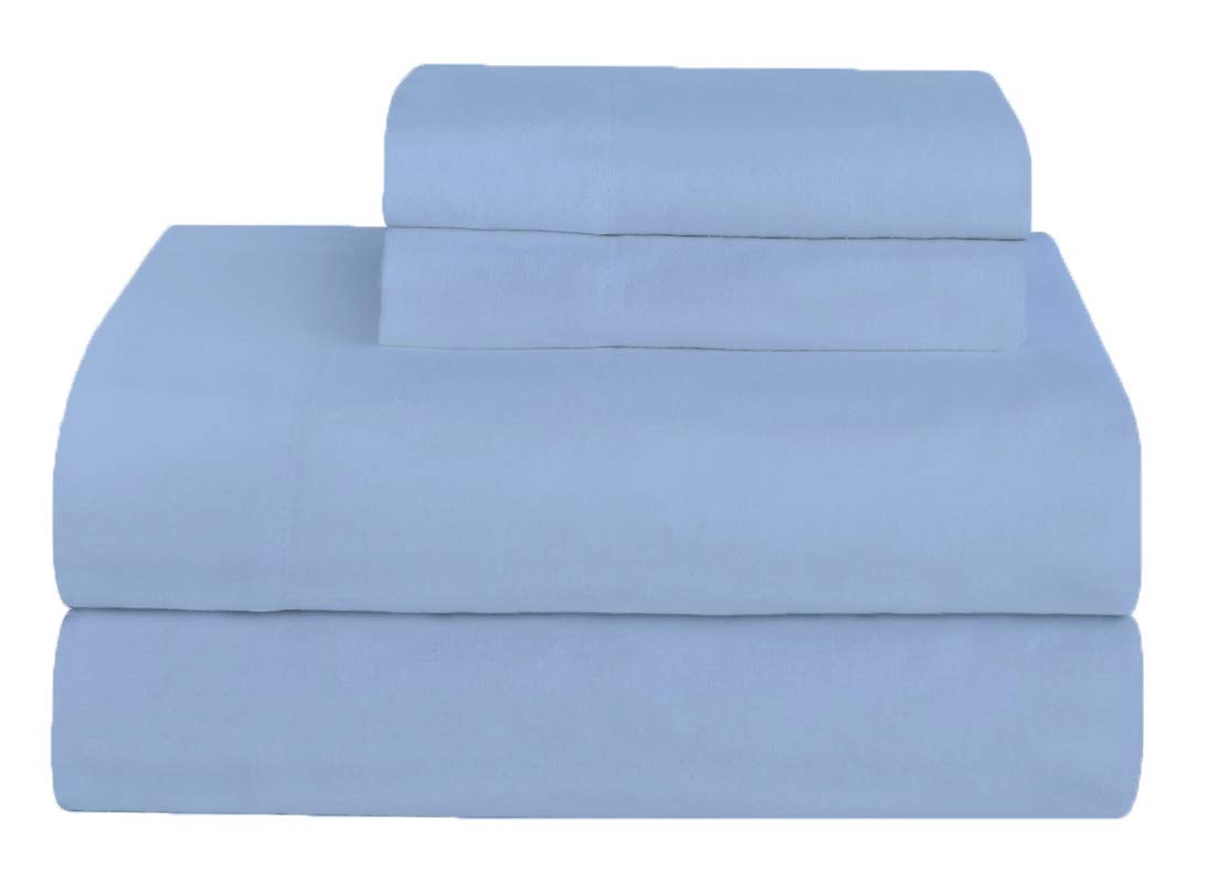 Amigozone Blue Brushed Cotton Thermal Flannelette Fitted Sheet Flat Sheet With Pillowcases Sheet Set, Single