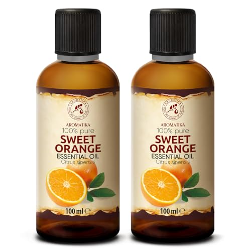 Olejek Eteryczny Ze Słodkiej Pomarańczy 2x100 ml - Citrus Sinensis - Olejek Pomarańczowy do Dyfuzora - Zapach Cytrusów - Aromaterapia - Świece Zapachowe - Mydła - Odświeżanie Powietrza