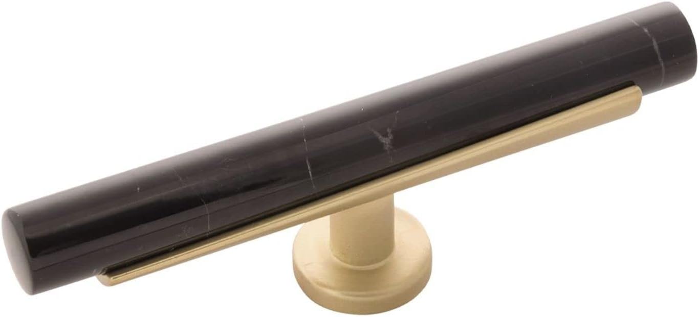 Belwith-Keeler B077044MB-BGB Firenze Collection T-Knob, 5 Inch X 5/8 Inch, Black Marble with Brushed Golden Brass