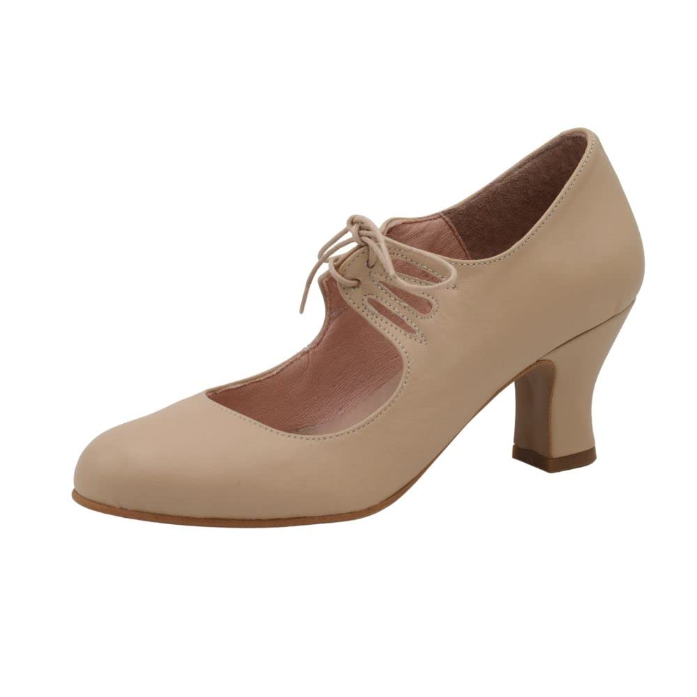 PASARELA - Zapatos de Baile Flamenco Napa Soft con Cordones para Mujer Sintético