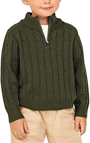 Zhaovi's Toddler Boys Girls Sweater Twisted Knit Cable 1/4 Zip Sweaters Outfit Baby Winter Long Sleeve Warm Soft Outwear Army Green