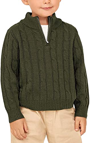 Zhaovi's Toddler Boys Girls Sweater Twisted Knit Cable 1/4 Zip Sweaters Outfit Baby Winter Long Sleeve Warm Soft Outwear Army Green #TOP2