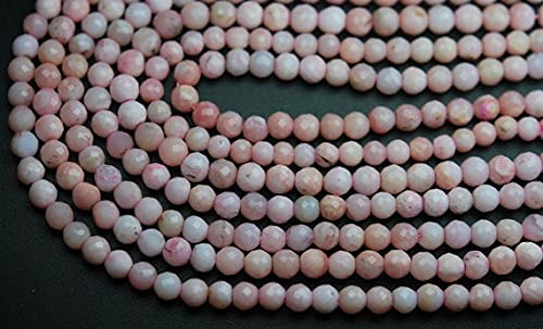 LKBEADS Full 13 inch Strand of Machine Cut PINK OPAL Micro Faceted Round Rondells,3.5-4mm size