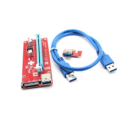 JMT PCIE Express PCI-E Graphics Extender Riser Card Adapter Card 1X to 16X Red with USB 3.0 Cable for Bitcoin BTC ETH LTC Mining