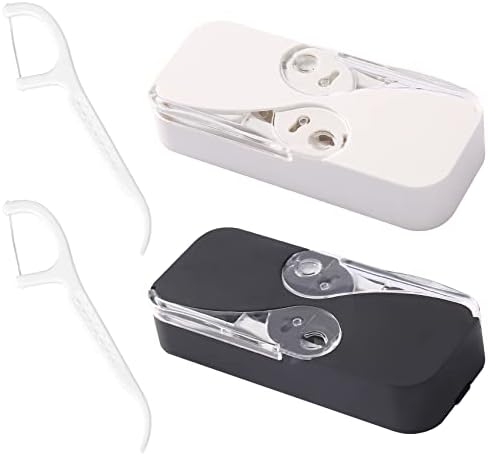JIBIACB Dental Floss Portable Case Dental Floss Dispenser Automatic Dental Floss Picks Cases for Teeth Cleaning,Specialized Floss (Black+White)
