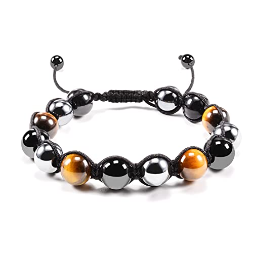 BOCHIO Pulsera Ajustable Para Hombre Con Ojo de Tigre de Triple Protección, Pulsera de Obsidiana Natural de 10mm y Piedra de Ojo de Tigre, Pulsera Para la Suerte y la Confianza Cover