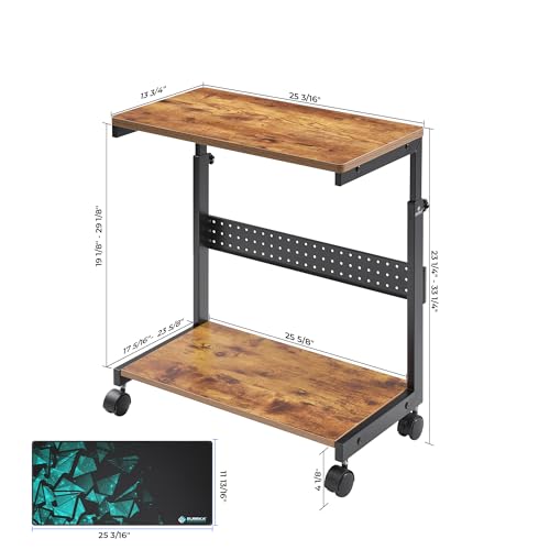 Image of EUREKA ERGONOMIC PC Stand Computer Cart, Height Adjustable Tower Stand 2-Tier Suit for ATX Case Printer, Metal Rolling Cart on Wheels for Gaming Home Office, Antique Wood