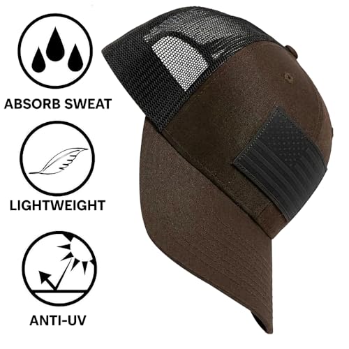 Image of 13 STRIPES American Flag Hat - Leather Patch Mesh Back Snapback Hat for Men & Women USA Flag Trucker Hat, Casual Unisex Hat