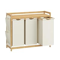 SONGMICS wasmand, met 2 compartimenten, bamboe, inhoud 100 liter, plank SONGMICS wasmand, met 2 compartimenten, bamboe, inhoud 100 liter, plank