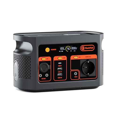 FlashFish 300W Tragbares Powerstation mit Solarpanel 100W, 179,2Wh LiFePO4 Akku, Schnellladung 0–80% in 1 Std, EPS-Funktion,Multifunktions Solar Generator für Camping, Draußen, Reisen, Notfälle