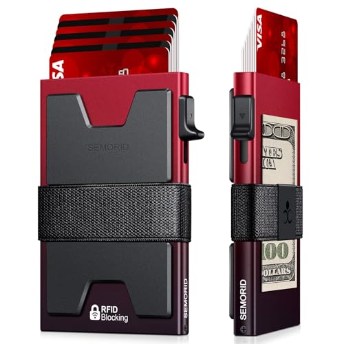 Image of SEMORID Slim Aluminum Card Holder Wallet for Men, Durable Expandable Backplate, RFID Blocking Minimalist Metal Pop Up Wallet, Holds 12+ Cards Plus Cash