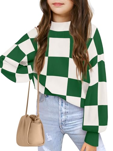 Image of Girls Sweaters Kids Fashion Plaid Mock Neck Pullover Sweater Tops 5-14 Years