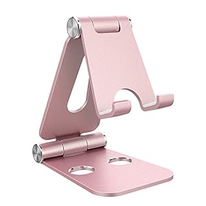 Simpeak Mobiele Telefoonstandaard Verstelbaar Opvouwbare Aluminium Tablet Standaard Verstelbaar Compatibel met 4-10 inch Mobiele Telefoons en Tablets, Rose Goud