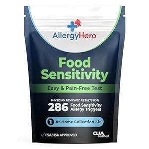 AllergyHero – Kit completo de prueba de sensibilidad alimentaria para adultos y niños, fácil de usar en el hogar, evalúa 286 alimentos y bebidas e identifica los desencadenantes dietéticos, ayuda con