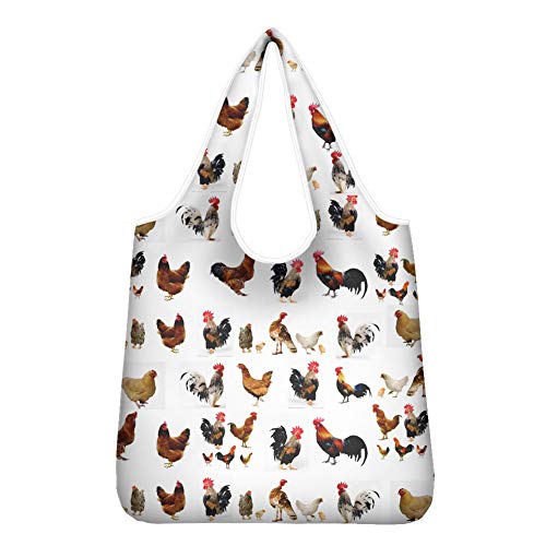 Coloranimal Wiederverwendbare Einkaufstasche mit niedlichem Tier-Huhn-Design, für Damen, recycelbar, Schultertasche, umweltfreundlich, tragbar Cover