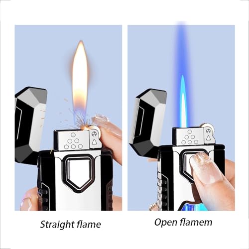 Encendedor metálico retro de butano a llama dual gris miniatura 4