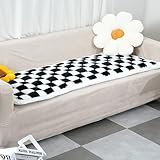 RUYICZB Dog Bed Cover Sofa Protector, Garden Chic Cotton Protective Couch Cover, Large Plaid Square Pet Mat Bed Couch Cover, Anti-Slip Dog Bed Sofa Cover Pet Blanket,Black,23.6in*63in