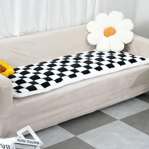 RUYICZB Dog Bed Cover Sofa Protector, Garden Chic Cotton Protective Couch Cover, Large Plaid Square Pet Mat Bed Couch Cover, Anti-Slip Dog Bed Sofa Cover Pet Blanket,Black,23.6in*63in