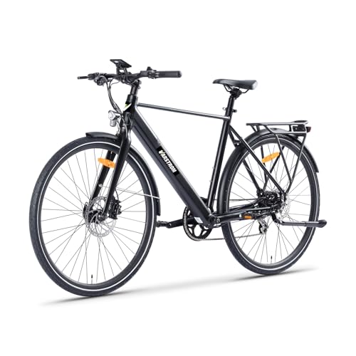 Varstrom Bicicleta Eléctrica 700C Hombre, Motor 250W, Batería 36V 10Ah, 8 Velocidades, Neumáticos Antipinchazos, 80KM Autonomía, Ideal Ciudad y Largas Distancias (Negro)