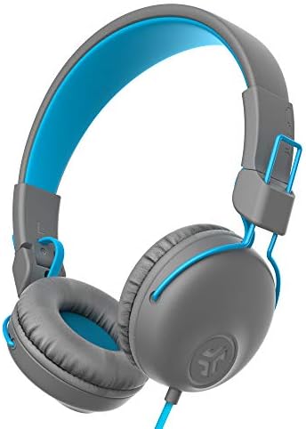 JLab Studio On-Ear Headphones | Wired Headphones | Tangle Free Cord | Ultra-Plush Faux Leather with Cloud Foam Cushions | 40mm Neodymium Drivers with C3 Sound | Gray/Blue