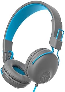 JLab Studio On-Ear Headphones | Wired Headphones | Tangle Free Cord | Ultra-Plush Faux Leather with Cloud Foam Cushions | 40mm Neodymium Drivers with C3 Sound | Gray/Blue