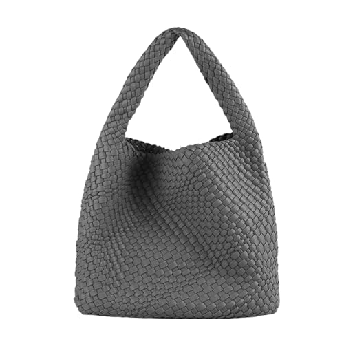 Image of Vegan Leather Hand Woven Tote Handbag Shoulder Bag and Woven Purses Large Shopper Bag for Women
