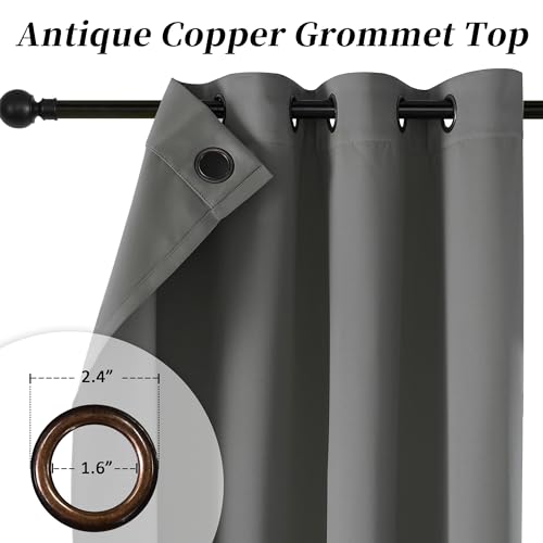 Image of HUTO Blackout Bedroom Window Curtains Drapes - Antique Copper Thermal Insulated Privacy Protect Curtains Drpaeries for Living Room, 2 Panels, 42 x 63 Inch, Grey