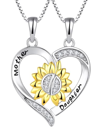Mother Daughter Necklace Sterling Silver Mothers Day Gifts From Daughter Necklace Heart Matching Pendant Set