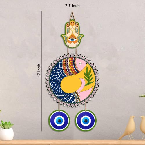 Image of Artvibes Yin Yang Fish Evil Eye Wall Hanging for Home Decor | Feng Shui Balance Harmony Wall Art with Nazar Battu Protection for Entrance Living Room Office Positive Energy (WH 85148N)