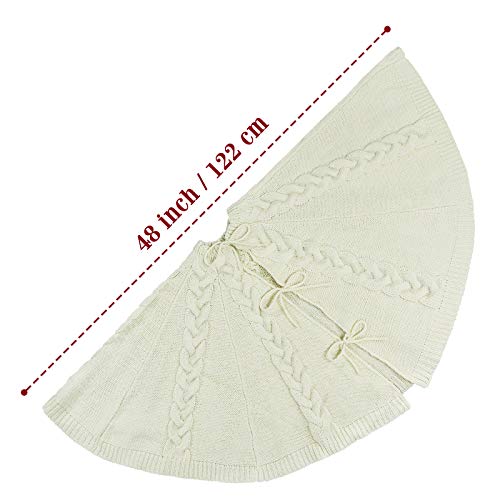 Limbridge Knitted Christmas Tree Skirt, 48 Inches Multiple Cable Knitted Rustic Christmas Decorations, For Xmas Holiday Decoration, Cream #TOP2