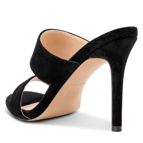 Image of NobleOnly Womens Round Open Toe Heeled Sandals Two Strap Stiletto High Heel Sandals Backless Dress Slip-on Mules Sandals 3.9 Inches Heels