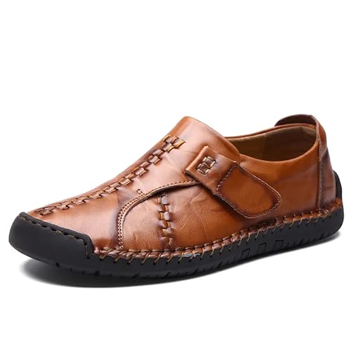 Men's Buckle Leather Casual Loafers Adjust Vintage Driving Business Brogue Men Comfort Sport Walking Moccasin