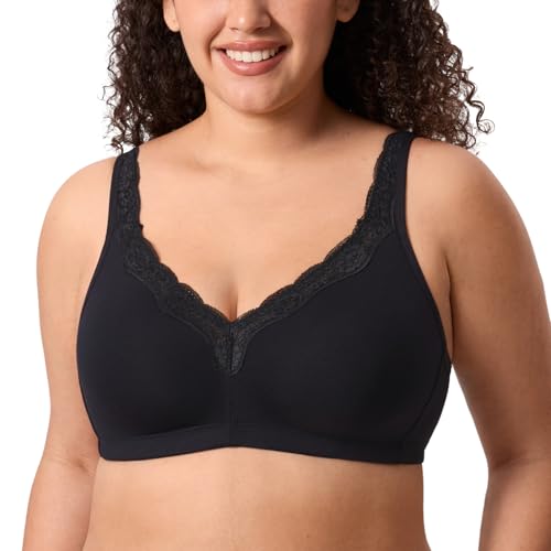 DELIMIRA Damen BH ohne Bügel Baumwolle BHS Große Brüste Starker Halt Vollschalen ohne Polster Schwarz 100E