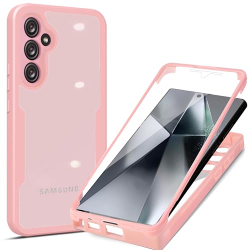 for Samsung Galaxy A15 5G Clear Case, Phone Case with Built-in Screen Protector Dual Layer Full Body Protective Hard PC +Soft TPU Bumper Transparent Shockproof Cover for Galaxy A15 5G (Pink)