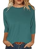 JomeDesign Tops for Women Summer Casual Round Neck Blouses 3/4 Sleeve Tunic Shirts Emerald XXL