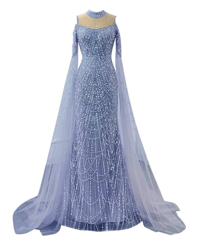 Charming Beaded Prom Dress Tulle Evening Dress Long Sleeves Pageant Dress