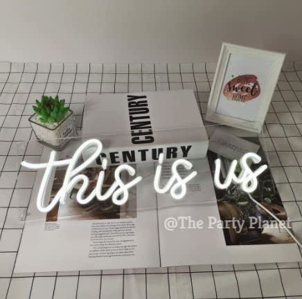 Party Planet This Is Us Neon Sign for Home Decor Bedroom Living Room Office Wall Art Birthday Party Wedding Gift LED Night Light with Brighness Controller ( 8" X 20") (White)