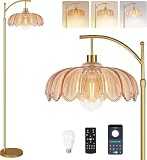 Vintage Floor Lamps for Living Room Glass Floor Lamp with Remote Control & 3 Color Temperature,Dimmable Floor Lamp Gold Mid Century Modern Standing Lamp Brass Tall Floor Lamps for Bedroom Corner