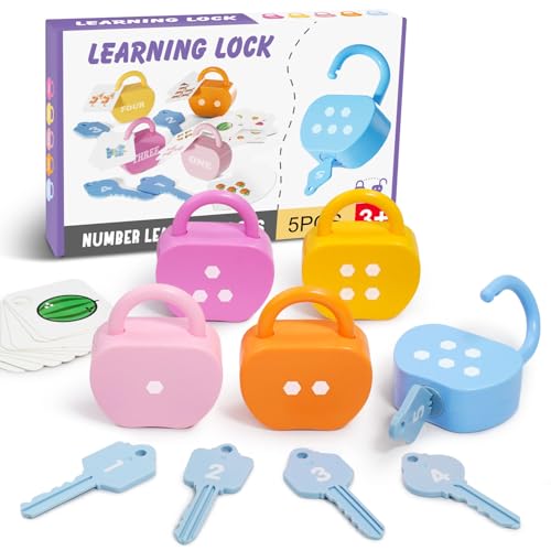 Meemazi 5 Sets Lock and Key Sensory Toy, Number Counting