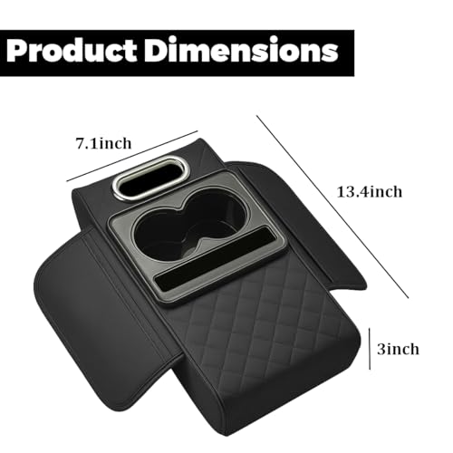 SWPHRT Car Center Console Cover, Memory Foam Nappa Leather Vehicle Armrest Cushion with Tissue Box, 2 Storage Bag & Holder, Automotive Arm Rest Protector Accessories, Universal Fit (Black) - Thumbnail 2