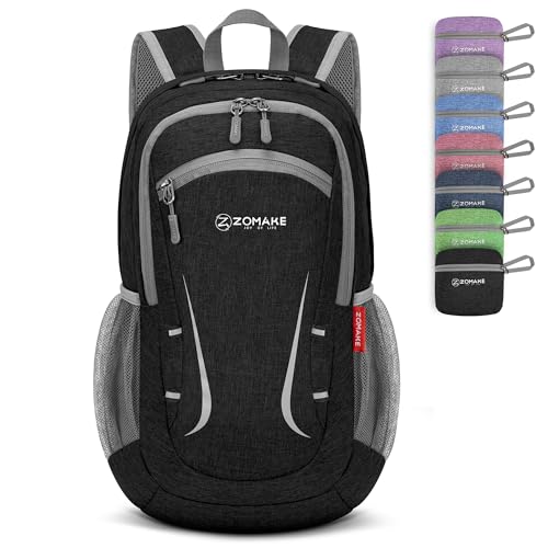 ZOMAKE Bag Kleiner Faltbarer Rucksäcke Leichter Rucksack 20l für Sports Wandern Reisen und Städtetrips,Tagesrucksack für Frauen Herren(Schwarz)